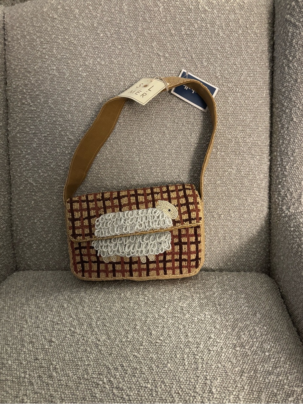 Handwoven Mustard Crossbody Bag with White Sheep Motif